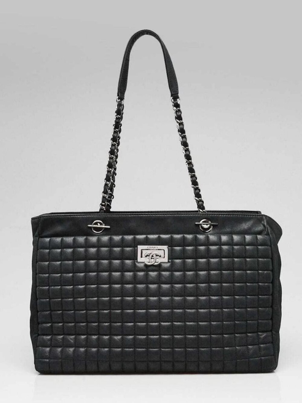 Chanel Black Bubble Quilt Iridescent Calfskin Leather CC Lock Tote Bag